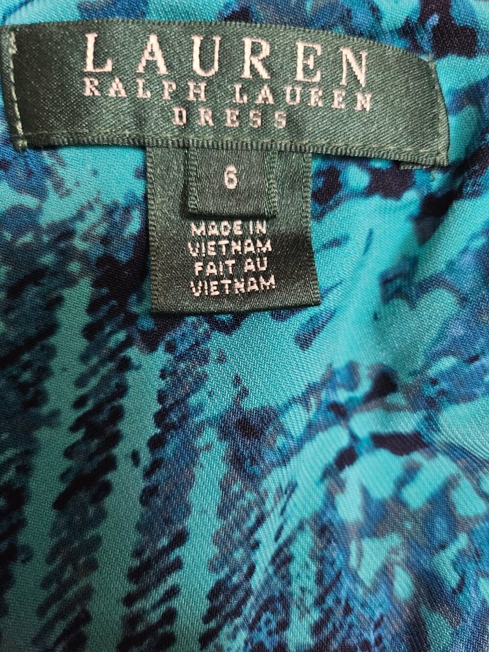 Lauren Ralph Lauren Blue Geometric Ruched V-Neck Sheath Dress Size 6 - Picture 4 of 7